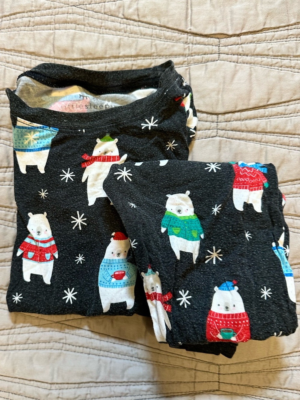Little Sleepies Black Polar Bear Holiday Pajama Set with Red Green Blue Accents